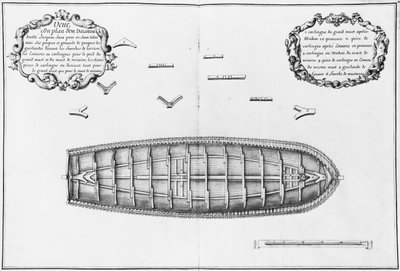 Plan van een schip uitgelijnd tot het valse dek, illustratie uit de 